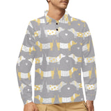 Cute dachshund dog pattern Men's Long Sleeve Polo Shirt