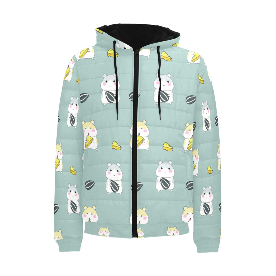 Cute hamster cheese pattern Men's Padded Hooded Jacket