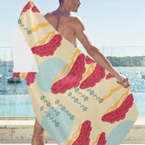 Red Bonsai gray sun japanese pattern Beach Towel