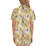 Cool Bee honeycomb leaves pattern Women's V-Neck Short Pajama Set