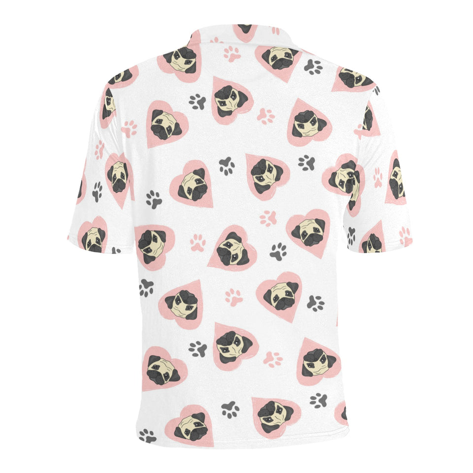 Cute pugs pink heart paw pattern Men's All Over Print Polo Shirt