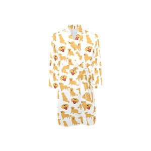Golden Retriever Pattern Print Design 05 Men's Long Sleeve Belted Night Robe
