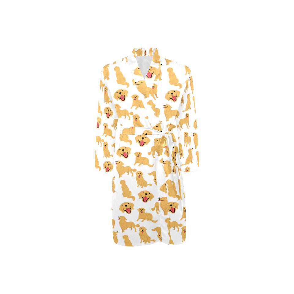 Golden Retriever Pattern Print Design 05 Men's Long Sleeve Belted Night Robe
