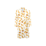 Golden Retriever Pattern Print Design 05 Men's Long Sleeve Belted Night Robe