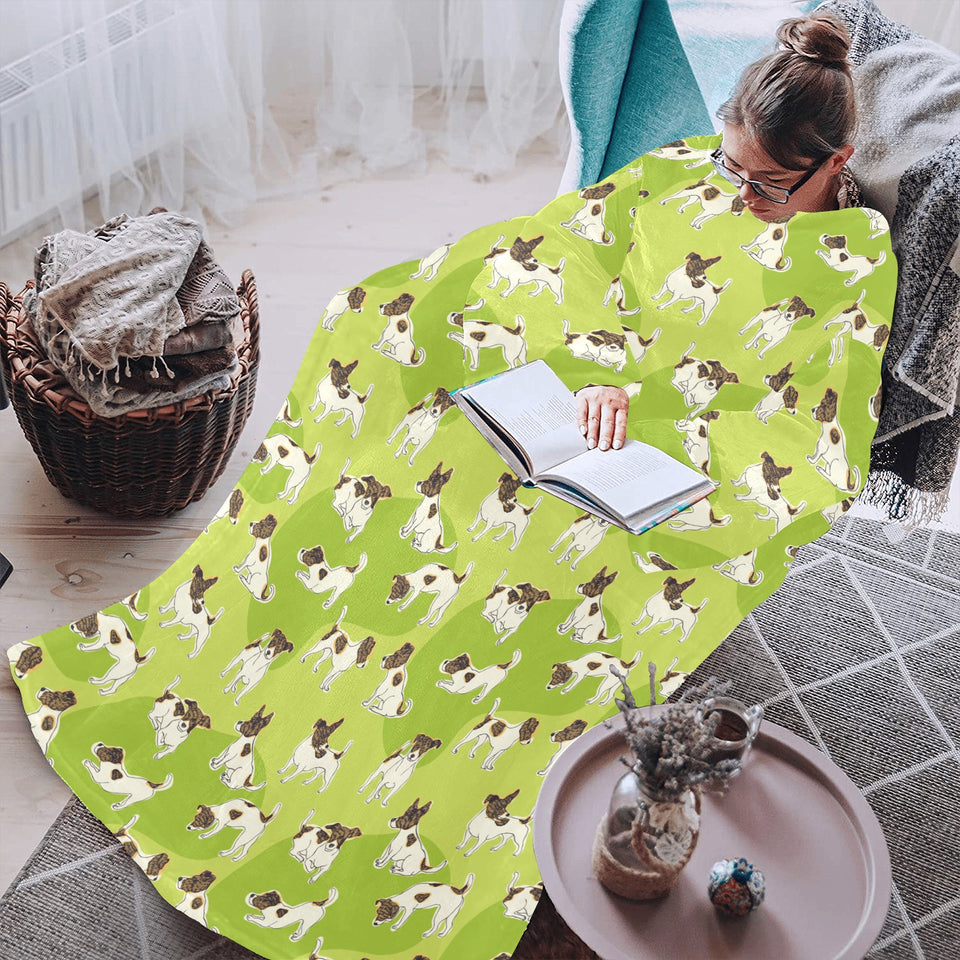 Jack Russel Pattern Print Design 01 Blanket Robe with Sleeves