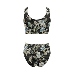 Japanese crane ornament elements Chest Bowknot High Waisted Bikini Swimsuit