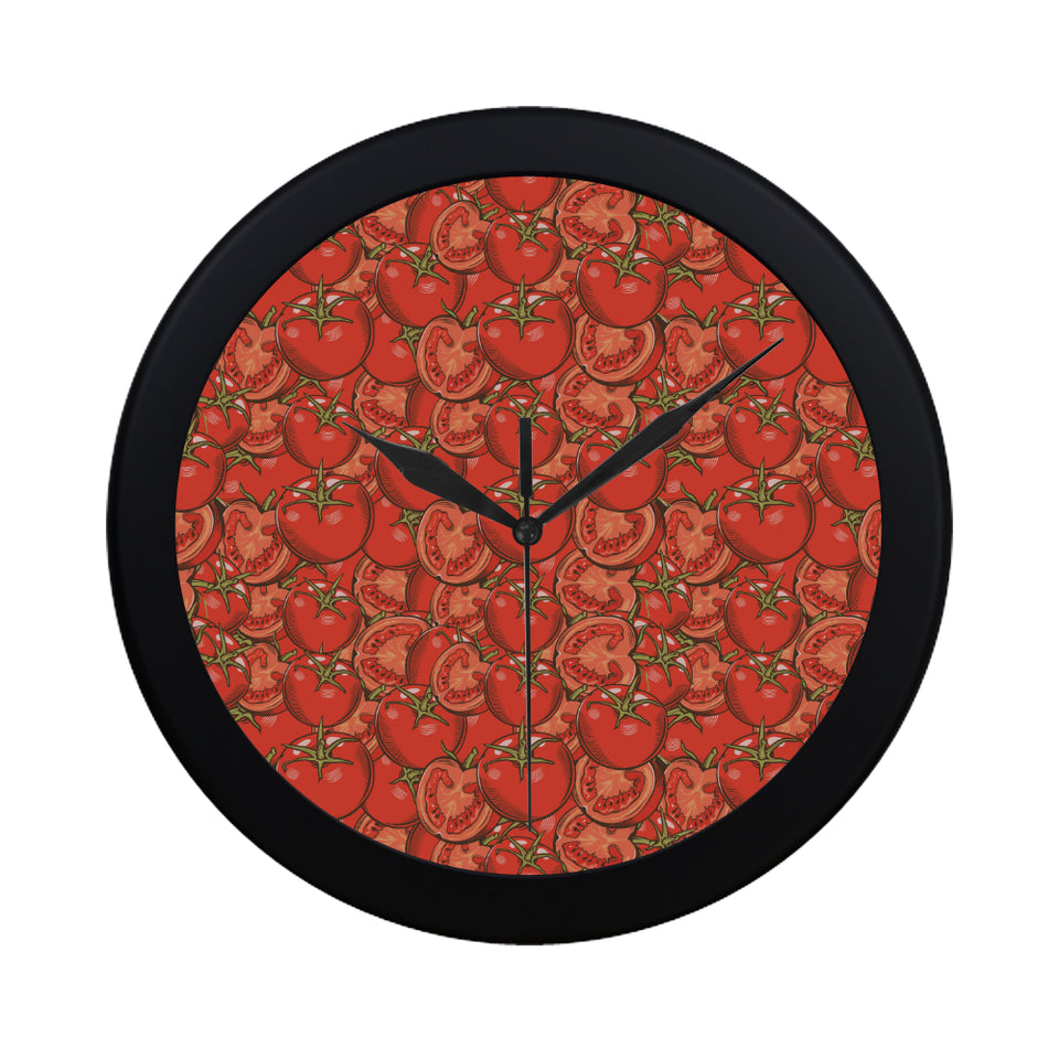 Red Tomato Pattern Elegant Black Wall Clock
