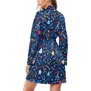 Music Notes Pattern Print Design 03 Women's Long Sleeve Belted Night Robe