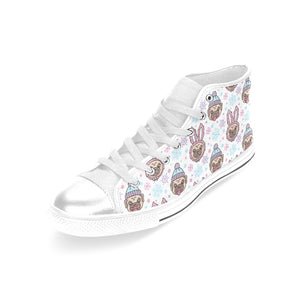 Cute pug hat rabbit costume pattern Women's High Top Canvas Shoes White
