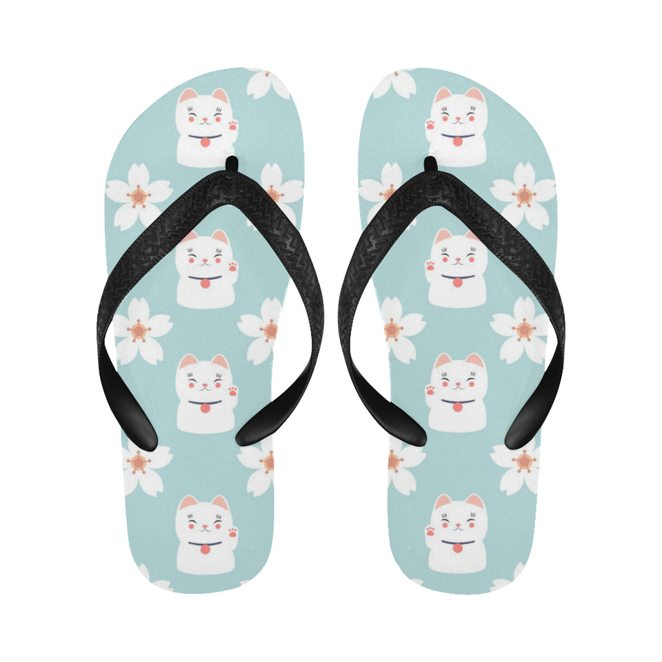 Maneki neko cat sakura Unisex Flip Flops