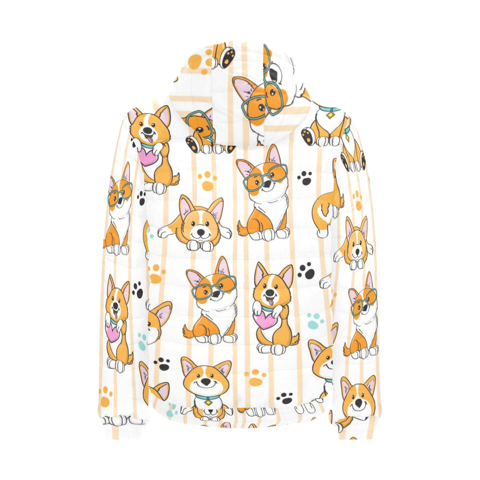Cute dog corgi striped background pattern Men's Padded Hooded Jacket