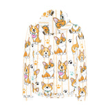 Cute dog corgi striped background pattern Men's Padded Hooded Jacket