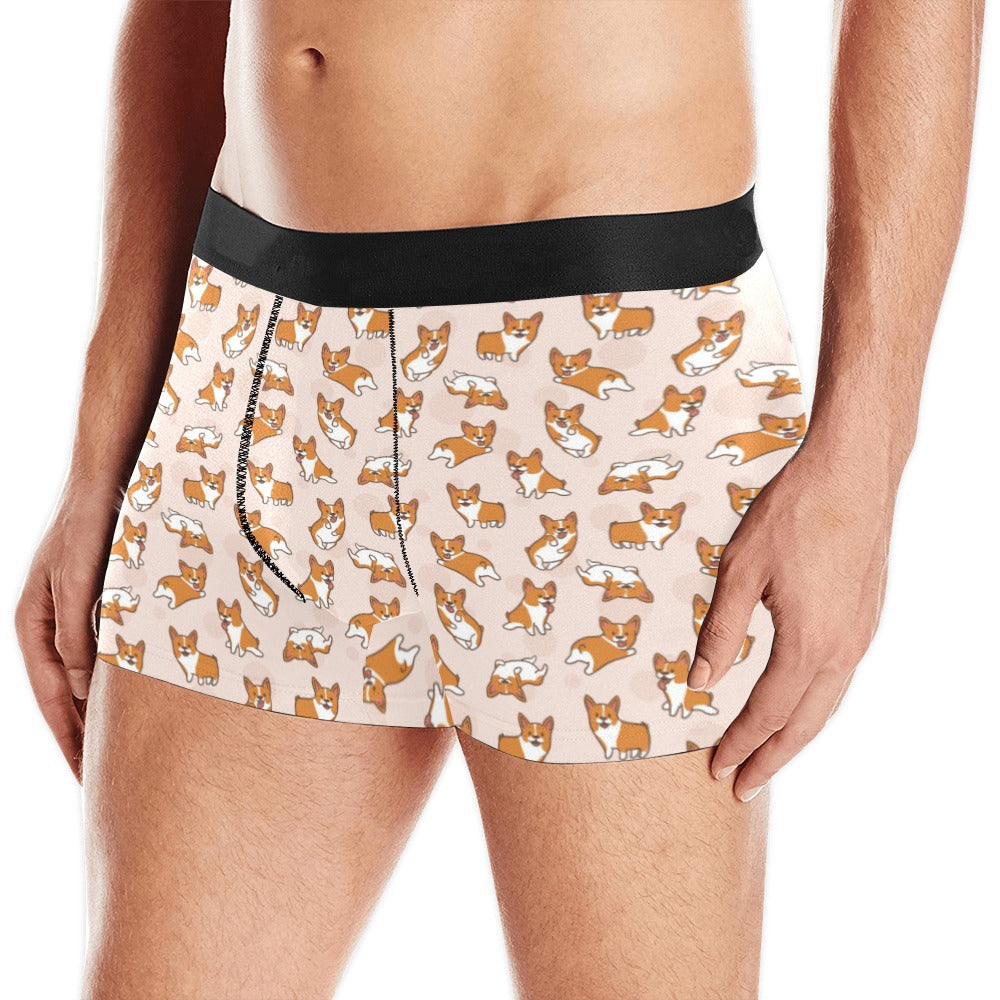 Cute Corgis Pattern pink background Men's All Over Print Boxer Briefs Men's Underwear