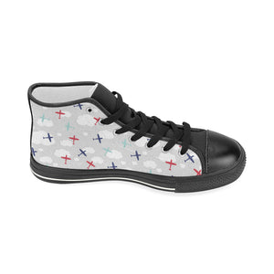 Airplane cloud grey background Women's High Top Canvas Canvas Shoes Black