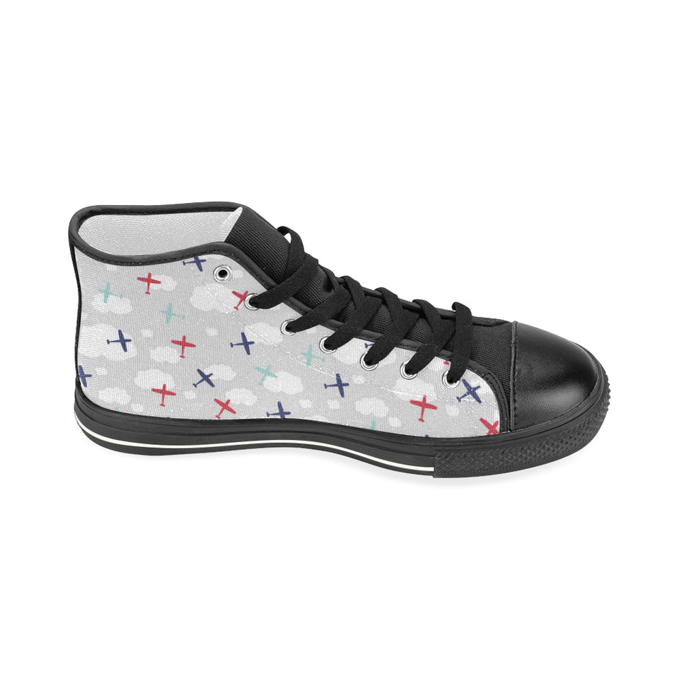 Airplane cloud grey background Women's High Top Canvas Canvas Shoes Black
