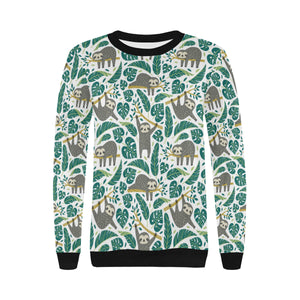 Cute sloths tropical palm leaves white background Women's Crew Neck Sweatshirt