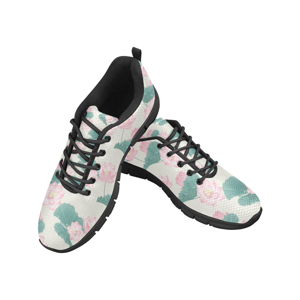 Pink lotus waterlily leaves pattern Women's Sneaker Shoes