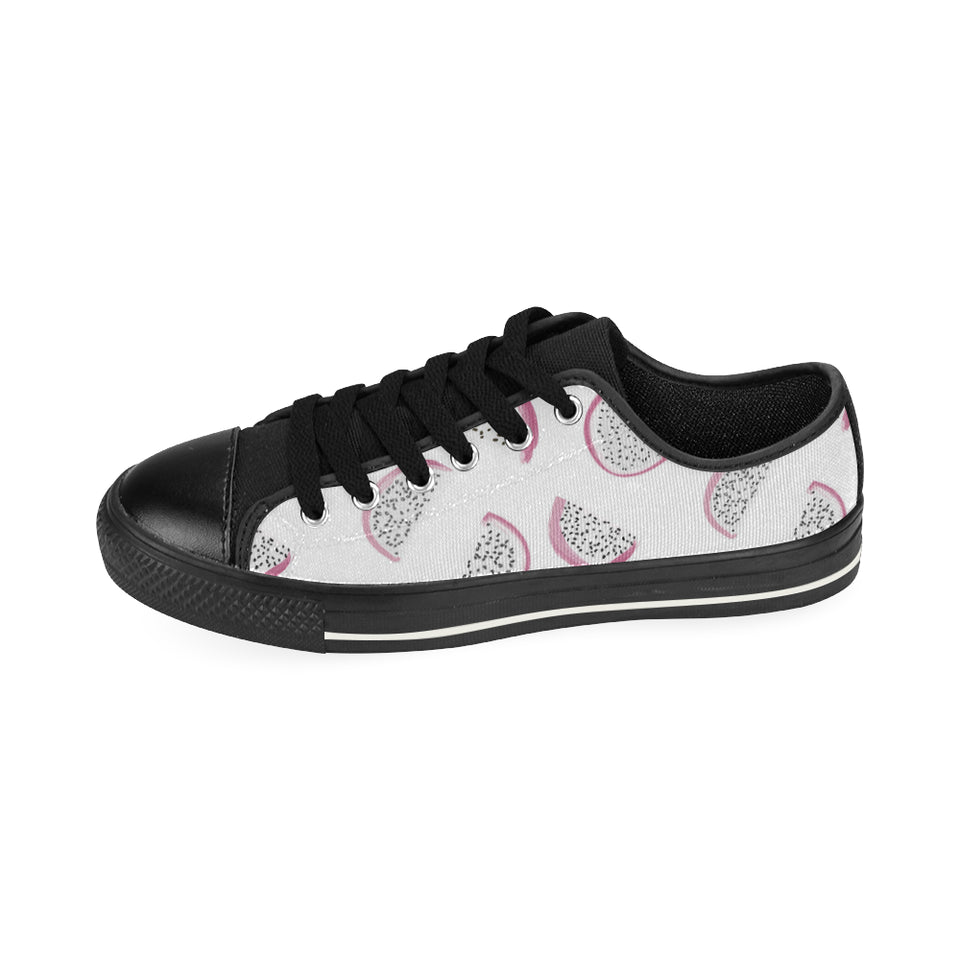 dragon fruit pattern Men's Low Top Canvas Shoes Black