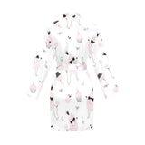Poodle dog rose cake pattern Women's Long Sleeve Belted Night Robe