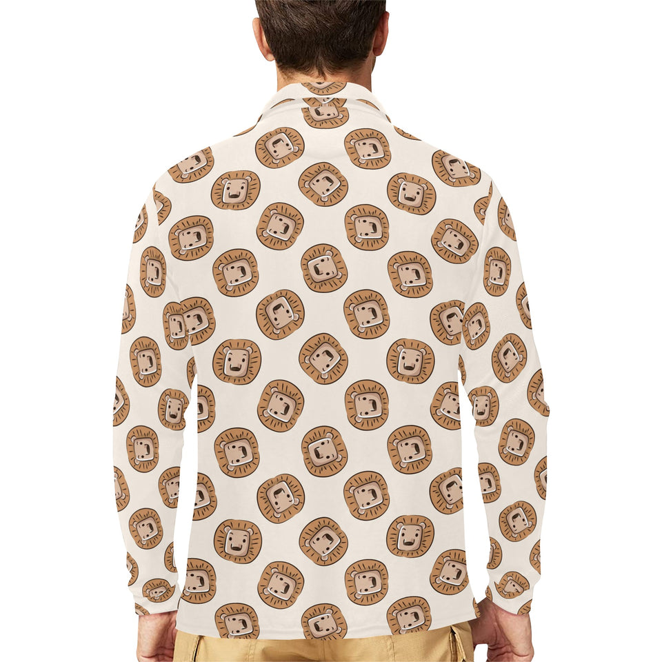 Lion Pattern Print Design 01 Men's Long Sleeve Polo Shirt