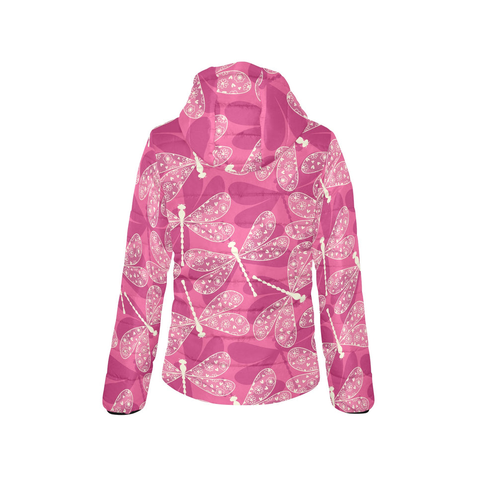 Beautiful dragonfly pink background Women's Padded Hooded Jacket