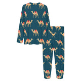 Camel pattern blue blackground Women's All Over Print Pajama Set