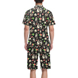 Raccoon watermelon pattern Men's V-Neck Short Pajama Set