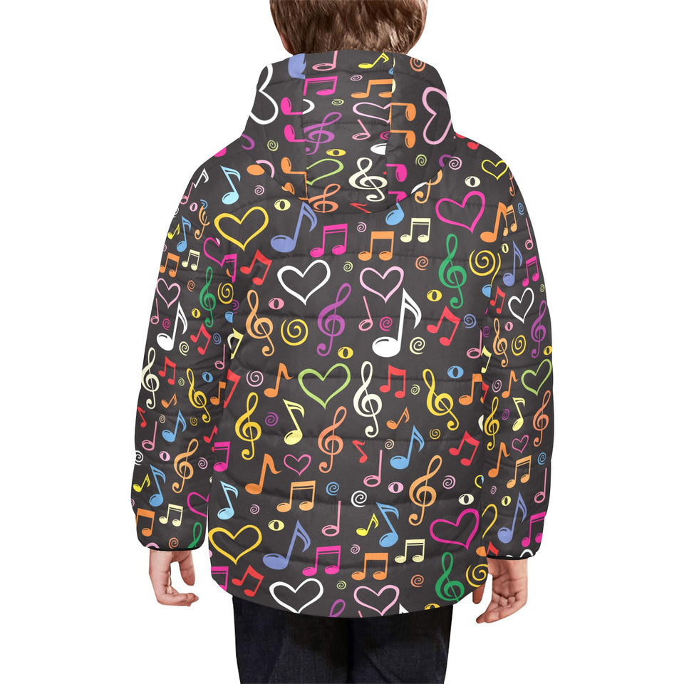 Music Notes Pattern Print Design 02 Kids' Boys' Girls' Padded Hooded Jacket