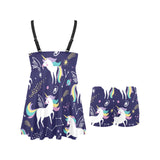 Hand drawn cute unicorn star planet Chest Sexy Pleated Two Piece Swim Dress
