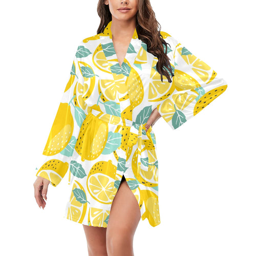 lemon design pattern Women's Long Sleeve Belted Night Robe