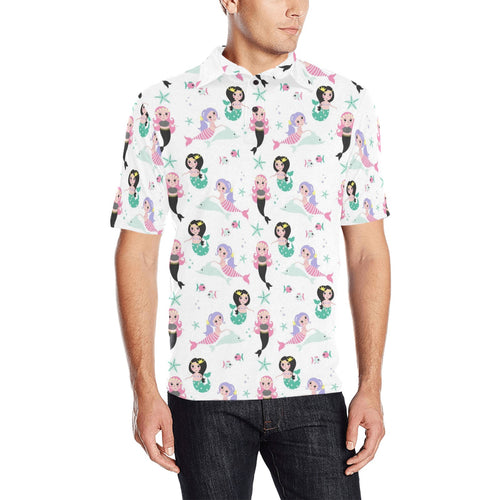 cute mermaid dolphin fish starfish pattern Men's All Over Print Polo Shirt