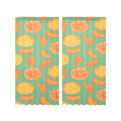 orange fruit pattern green background Gauze Curtain