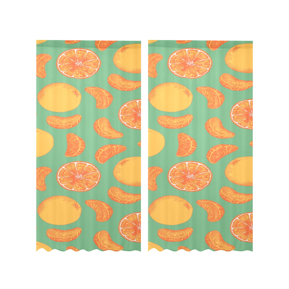orange fruit pattern green background Gauze Curtain