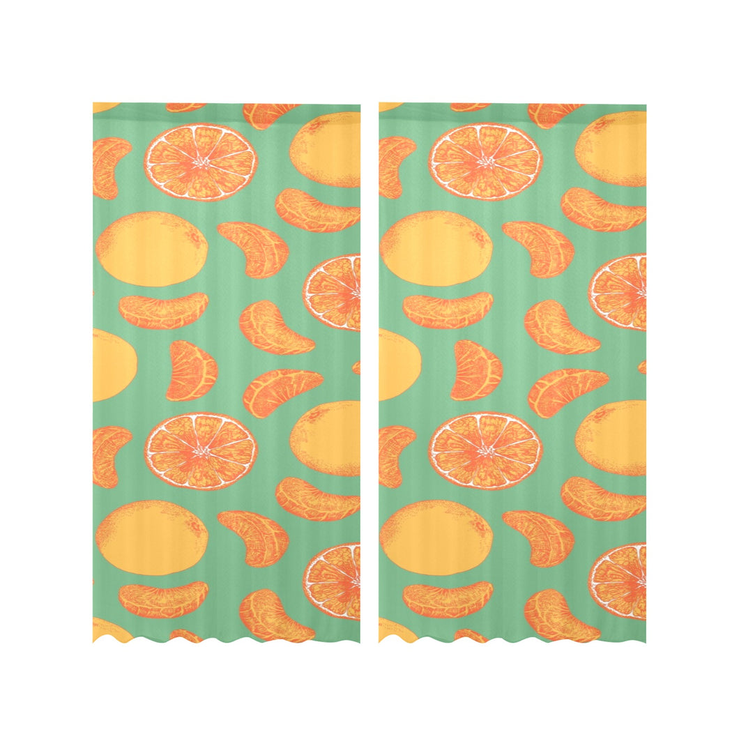 orange fruit pattern green background Gauze Curtain
