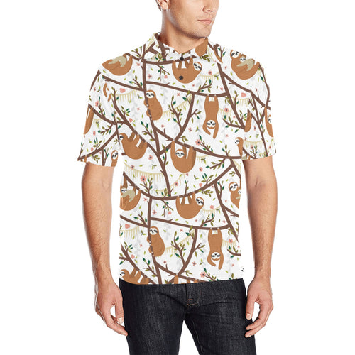 Sloths hanging on the tree pattern Men's All Over Print Polo Shirt