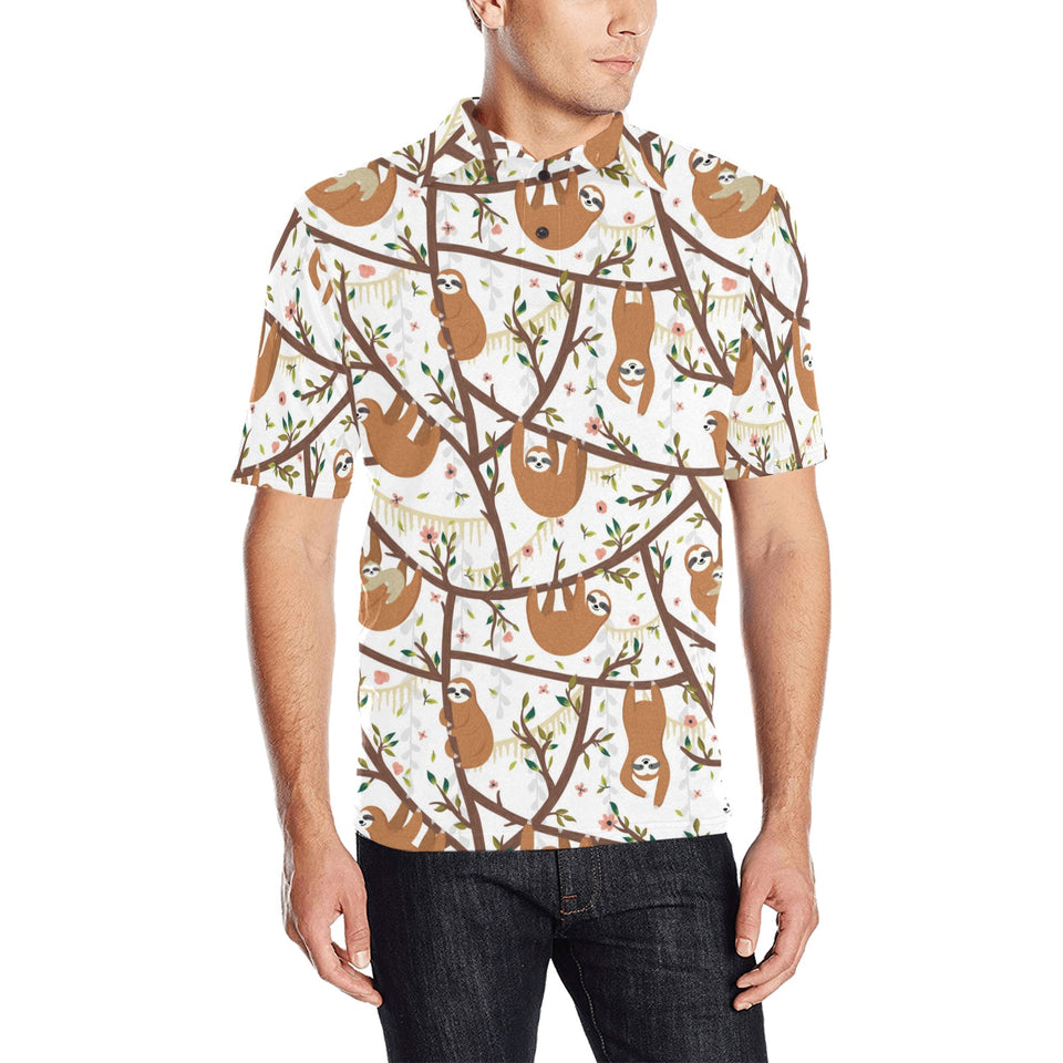 Sloths hanging on the tree pattern Men's All Over Print Polo Shirt