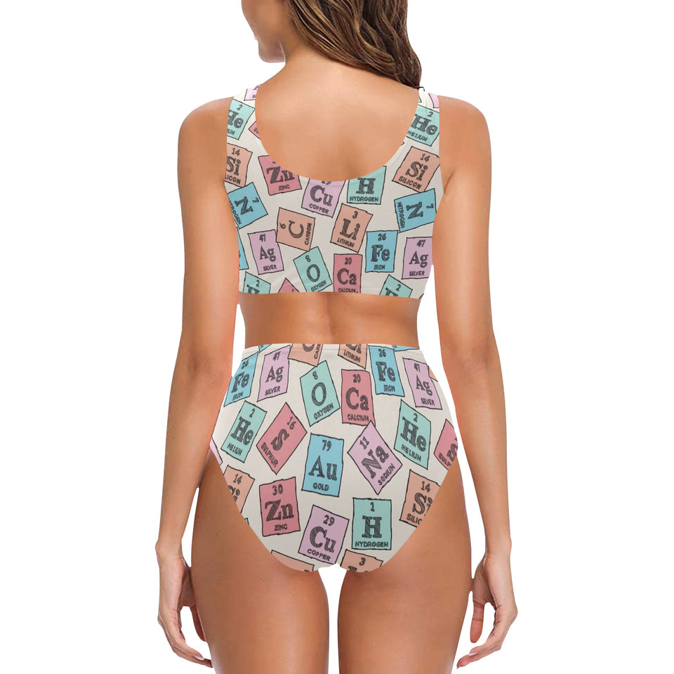 Chemistry Periodic Table Pattern Print Design 02 Chest Bowknot High Waisted Bikini Swimsuit