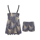 Gold ginkgo leaves Chest Sexy Pleated Two Piece Swim Dress