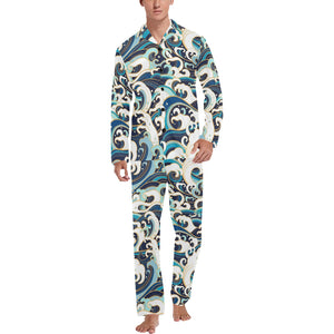 Japanese wave pattern Men's Long Pajama Set