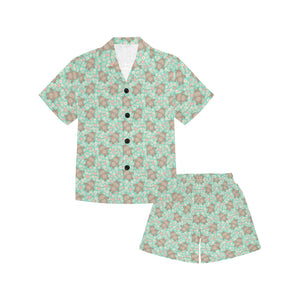 Hippopotamus Pattern Print Design 02 Kids' Boys' Girls' V-Neck Short Pajama Set