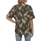 Horse Camouflage Pattern Women's All Over Print Hawaiian Shirt