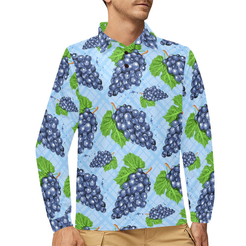 Watercolor grape pattern Men's Long Sleeve Polo Shirt