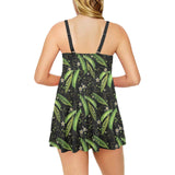 Green Peas Pattern Print Design 02 Chest Sexy Pleated Two Piece Swim Dress