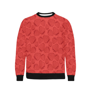strawberry pattern red background Men's Crew Neck Sweatshirt