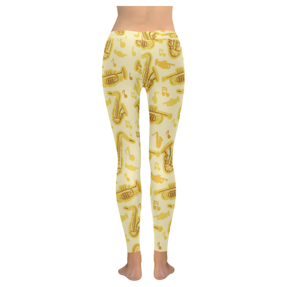 Saxophone cornet pattern yellow background Women's Legging Fulfilled In US