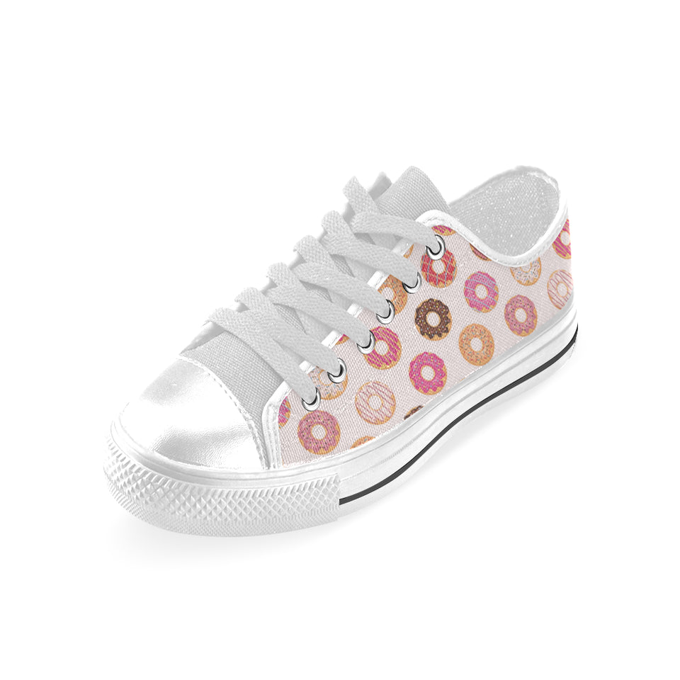 Colorful donut pattern Men's Low Top Canvas Shoes White