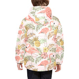 Pink flamingo birds pineapples hibiscus flower pat Kids' Boys' Girls' Padded Hooded Jacket