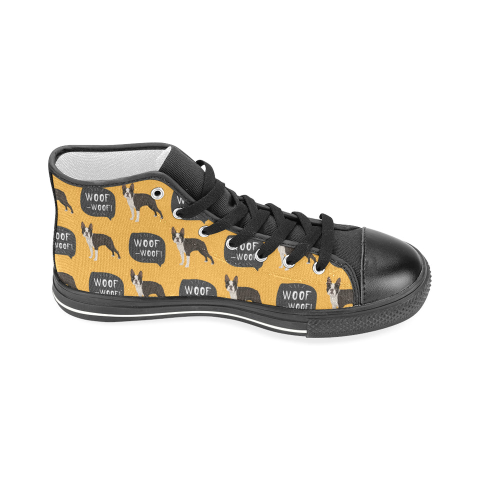 Boston terrier design pattern Men's High Top Canvas Shoes Black