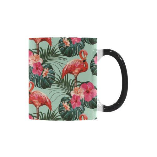 Beautiful flamingo tropical palm leaves hibiscus p Morphing Mug Heat Changing Mug