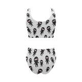 Ninja pattern plaid background Chest Bowknot High Waisted Bikini Swimsuit